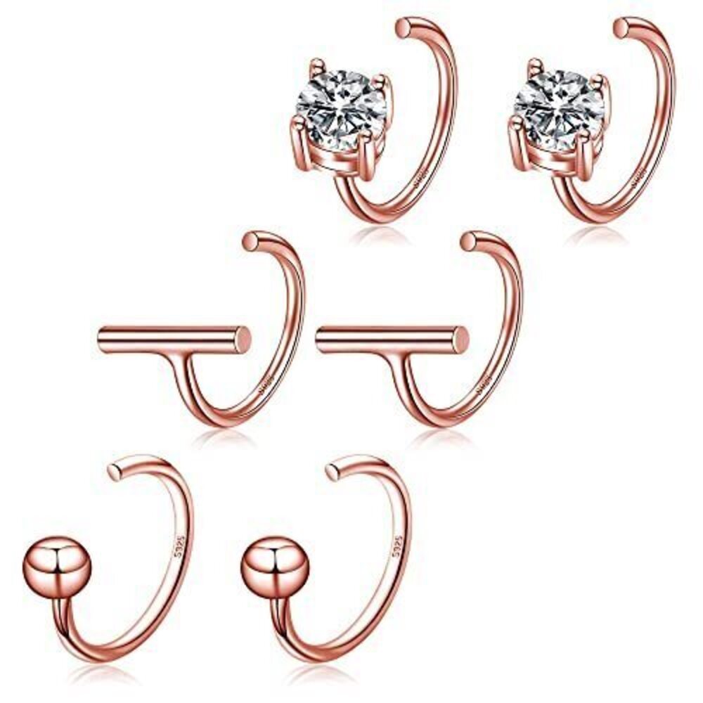 2723 18K Rose Gold Plated 925 Sterling Silver Half Hoop Earrings Set Small